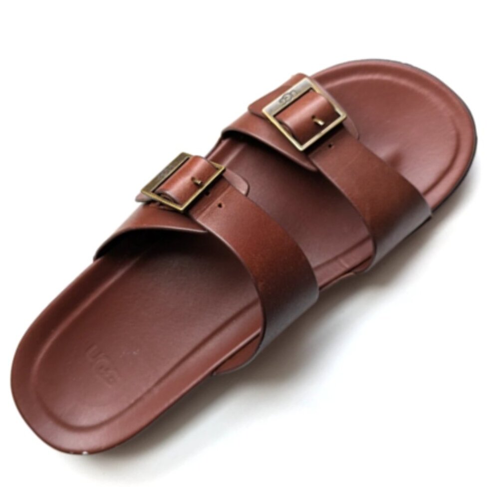 UGG Men's Wainscott Buckle Slip-on Leather Sandals Slide Slippers Brown Sz 13